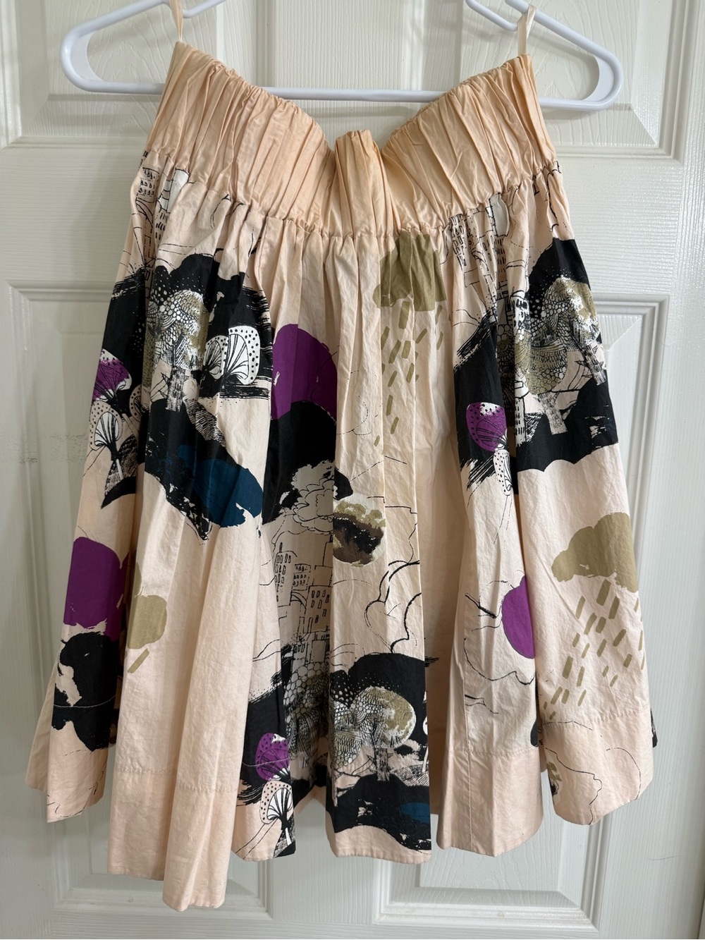 H&M Cream A-Line Skirt with Purple, Black & Olive Graphic Print-Sz 6